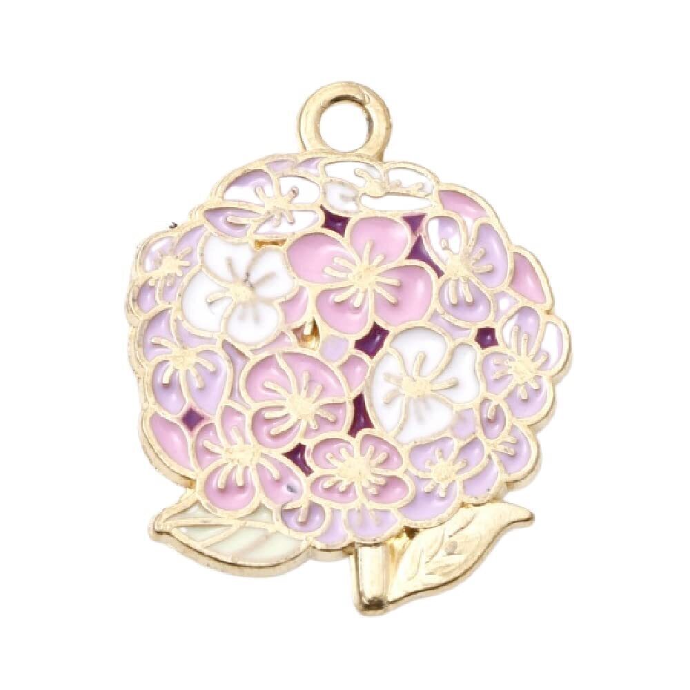 4824 5PC Gold-Plated Floral Enamel Alloy Light Pink & Purple Hydrangea